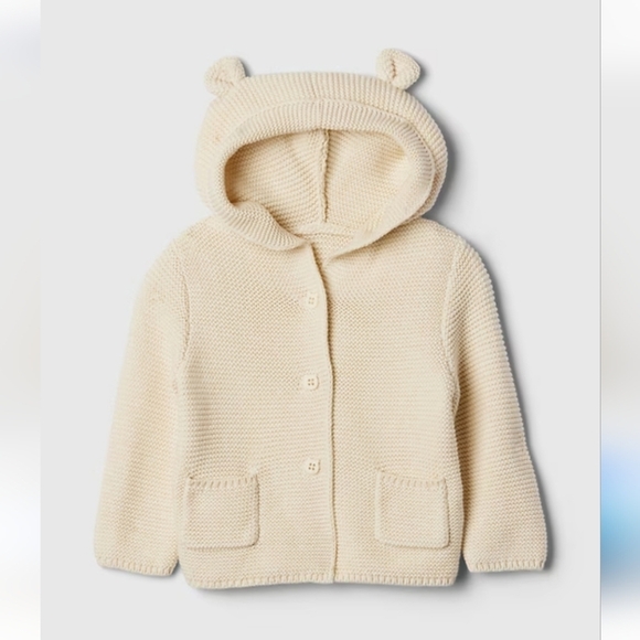 Gap Baby Bear Hooded Knit Crochet Sweater Cardigan Size 6-12 Months - Picture 1 of 6